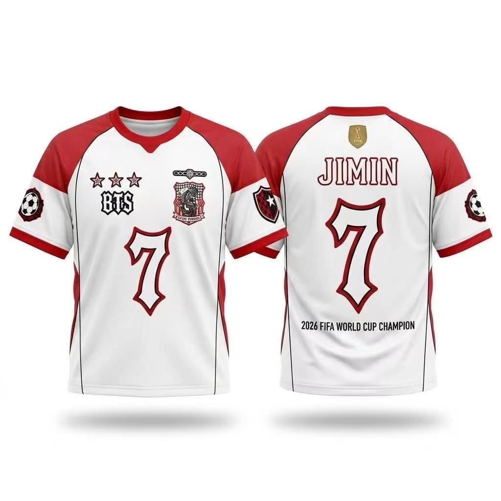 KPOP BTS 7 Fußballtrikot 2026 FIFA Weltmeister Schnelltrocknend Atmungsaktiv Kurzarm Sportbekleidung T-Shirt Fan-Unterstützung Streetwear Outfit M