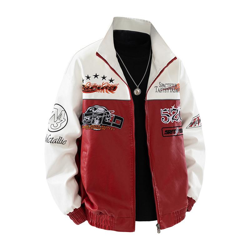 Bestickte Paar Lederjacke Frühling und Herbst Herren Street Motorradbekleidung Trend Lederjacke XL
