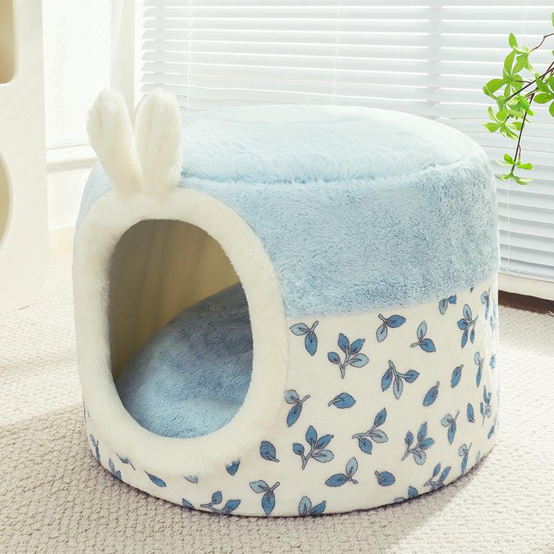 2-in-1 Hundebett Winter Warm Geschlossen Haustiere Katzen Zimmer PP-Baumwolle Hundehütte Winter Warm Niedlich Ohr Katze Hundehütte Waschbar Hundehöhle Bett M 38X38CM gray