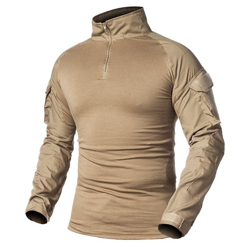 Herren-Armee-Uniform, langärmelig, Kampfhemden, solide Baumwolle, militärisches taktisches T-Shirt 5XL khaki