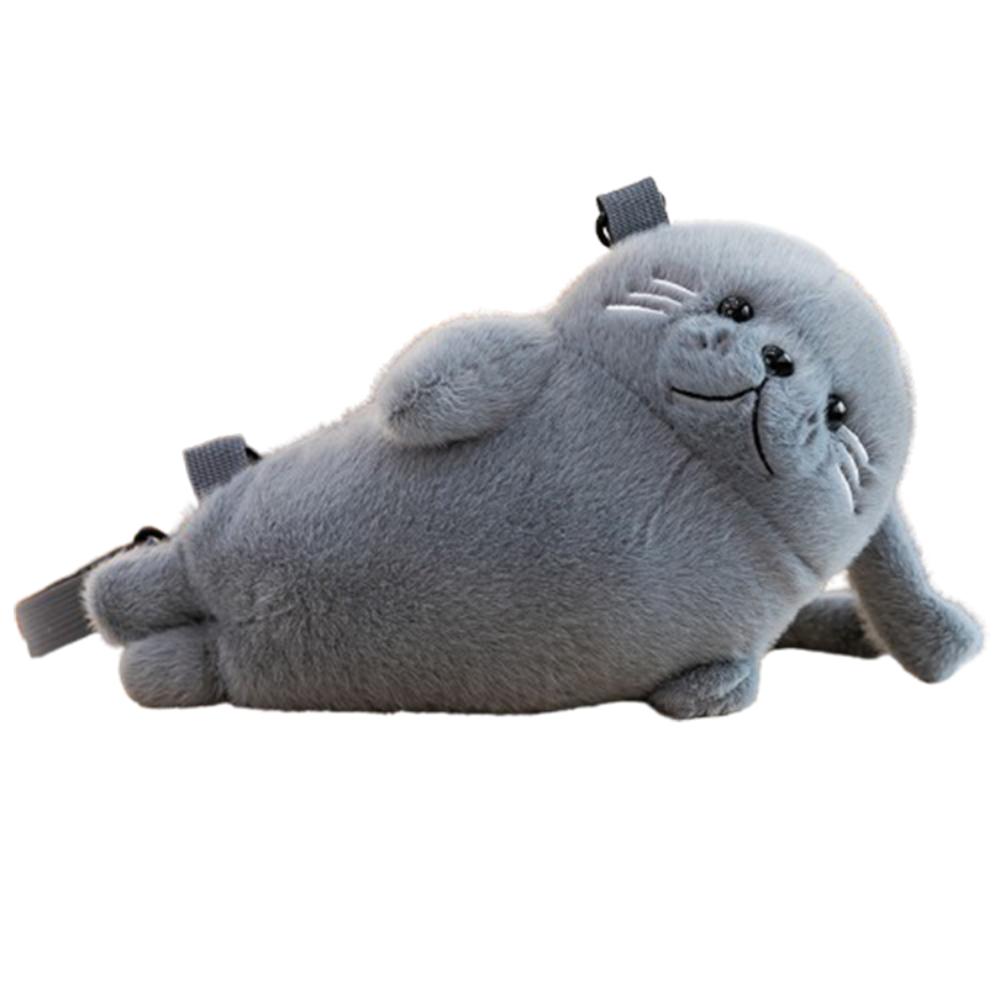 Handytasche Niedrige Robbe Schultertasche Weiche Verstellbare Träger Cartoon Robbe Handtasche Entzückend Leicht Plüsch Umhängetasche Mädchen gray