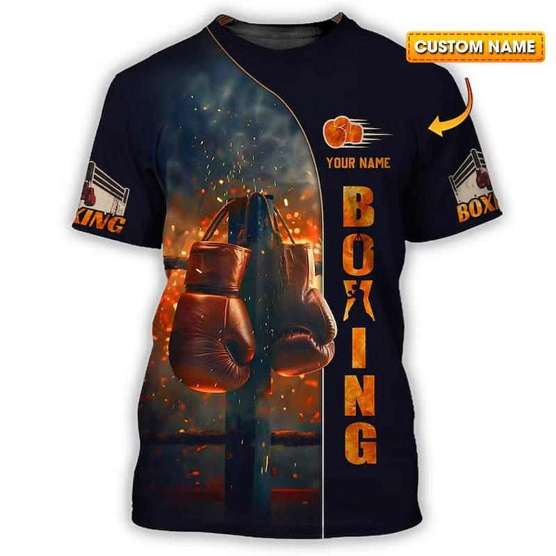 Boxhandschuhe Print T-Shirt Herrenbekleidung DIY Persönlichkeit Name Rundhals T-Shirts Harajuku Flamme Cool Streetwear 2025 Neuheit Top 6XL black