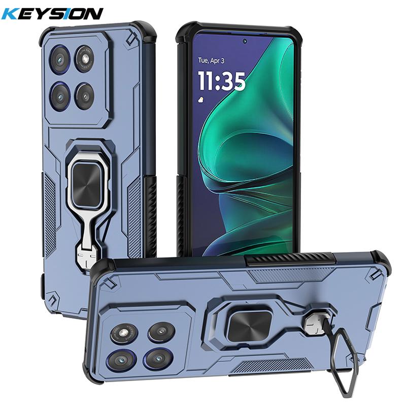 KEYSION Stoßfeste Hülle für Motorola Edge 60 Pro 5G 60 Fusion 60S Aufrechter Live-Ringständer Handyhülle für Edge 60 Stylus 5G for Edge 60 Pro blau