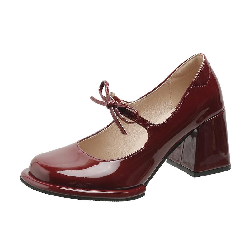 Sommer Gute Qualität Süße Burgund Mary Janes Pumps Frauen Chunky Hochhackige Schuhe Schuhe red heels damen schuhe 38 hellrosa