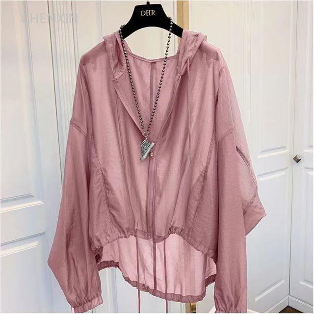 Jacken Damen mit Kapuze, Sommer, Sonnenschutz, Reißverschluss, Mäntel, dünn, locker, durchsichtig, Oberbekleidung, atmungsaktiv, leichte Kleidung, Schwarz XXXXL rosa