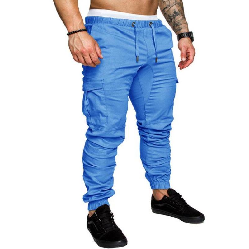 Herren Multi-Taschen Cargo-Taschen Sweatpants Lässige Lockere Passform Hosen Einfarbig Sport Kordelzug Hosen Übergröße L see-blaue