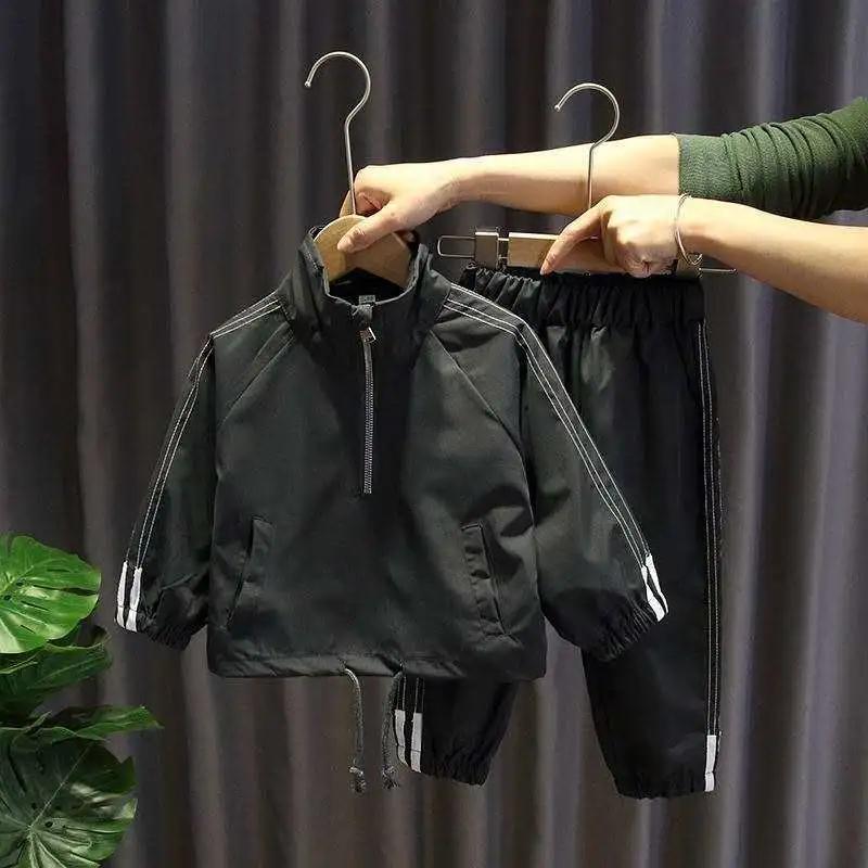 Half-zip Kinder Jogginganzug Kinderbekleidung Kleinkind Baby Sportbekleidung Jungen Kordelzug Hoodie Hosen Set 100cm schwarz