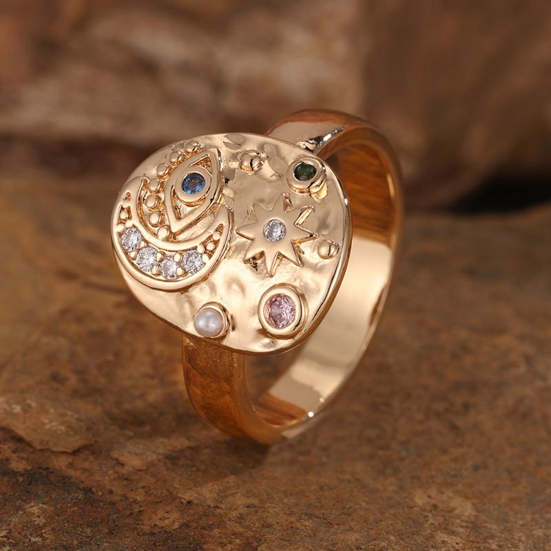 Vintage Bunte Zirkon Sterne Mond Auge Ring Für Frauen Gold Farbe Geometrische Ring Luxus Schmuck 9 gold