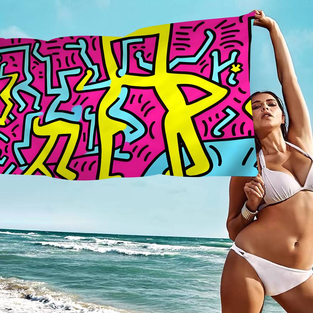 K-Keith Art Haring Strandtuch Bunte Handtücher Für Mädchen Mikrofaser Schnelltrocknend Personalisiert Sandfrei Strand Yoga Spa Fitnessstudio Pool Polyester 80x160cm