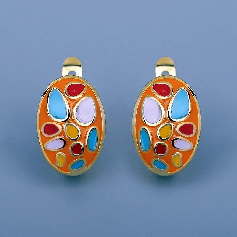 Elegante Ohrringe für Frauen, ovale Ohrringe, farbige Steine, Ohrringe, Party, Modeschmuck, bunte Emaille, handgefertigt orange