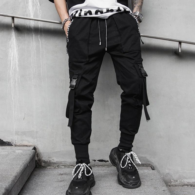 Hip Hop Joggers Männer Schwarz Multi-Pocket Bänder Mann Jogginghose Streetwear Casual Herren Hosen M schwarz
