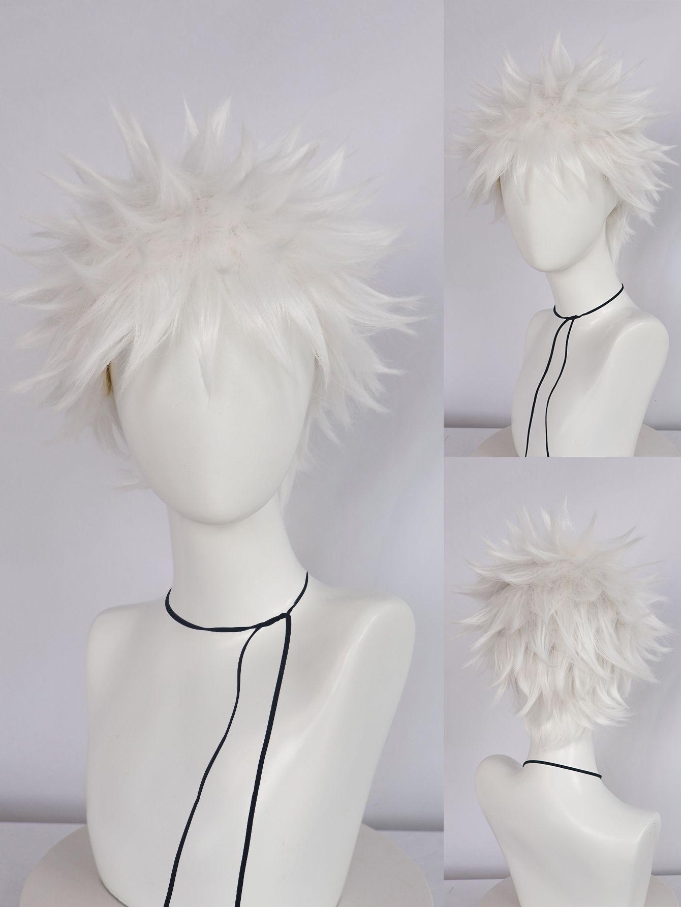 Synthetische Universelle Anime Cosplay Perücken, Hitzebeständige Perücken, Stachelige Gestufte Kurze Gerade Haarperücken für Party Halloween Perücke (as the picture,as the picture-12inches) gray