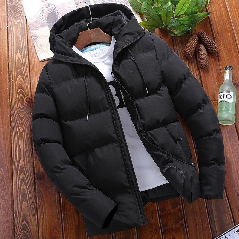 Winter Baumwolljacke für Herren, Neuer Kapuzen-Baumwollmantel mittlerer Länge, Koreanischer Stil Mittellange Herren Baumwoll-Steppjacke, Herren Oberbekleidung M schwarz