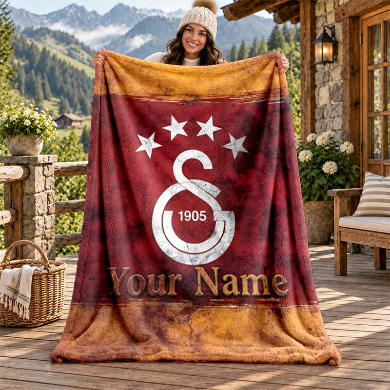 Galatasaray Benutzerdefinierter Name Flanelldecke Personalisierte Weiche Warme Plüschdecke Personalisierte Geschenk für Familie Freunde 150cmx180cm
