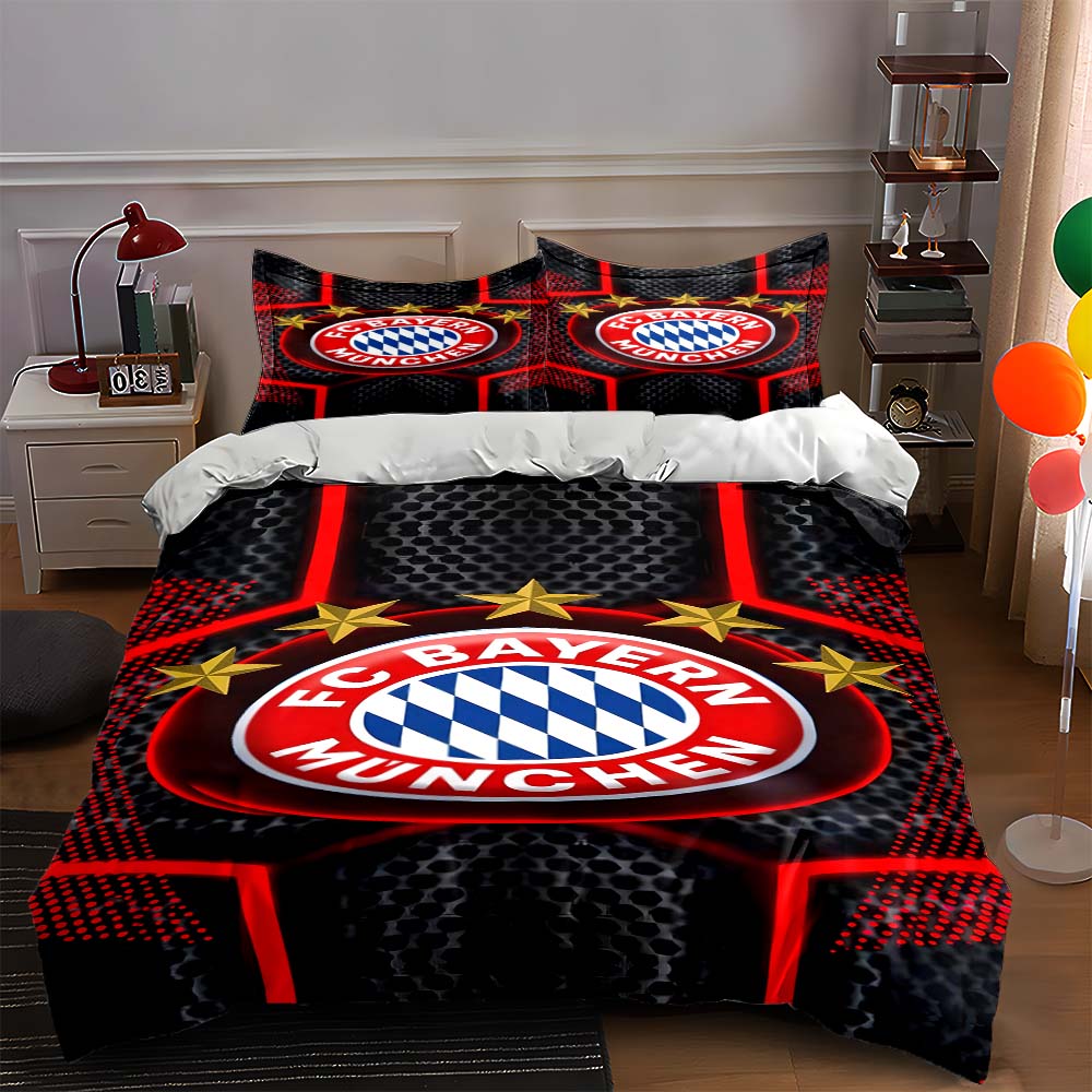 Logo-Muster des FC Bayern München. Bettwäsche-Sets Bettbezug-Sets Bettbezüge Kissenbezüge(1 * Bettbezug 2 * Kissenbezüge, ohne Bettdecke) 140x200cm