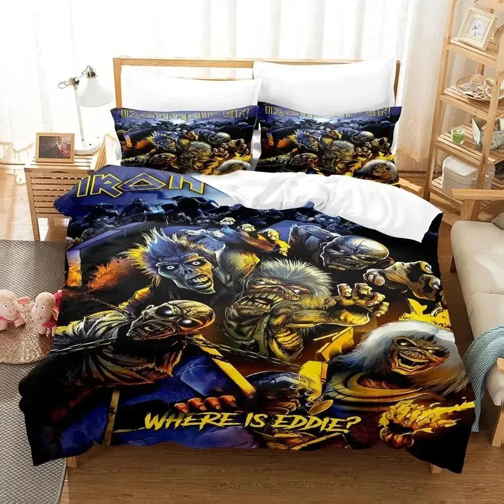 Bettwäscheset mit Iron Heavy Metal Maidens, Bettbezug, Bettgarnitur, Bettbezug, Kissenbezug, Bettdecke, Kingsize-Bett, Queensize-Bett, Jungen-Bettwäscheset für Erwachsene 180x210cm 3pcs
