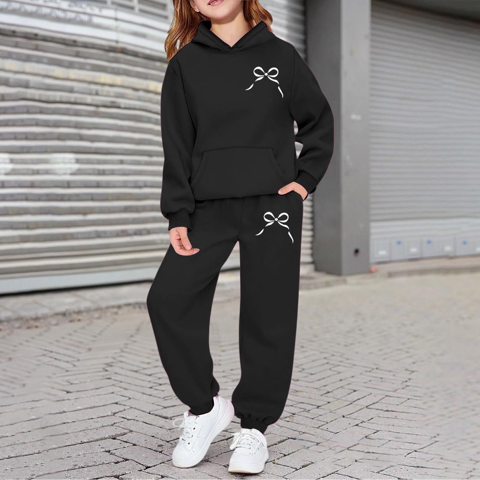 Jungen Mädchen Trainingsanzug Kleidung Kapuzenpullover Jogginghose Trainingsanzug Set Mode Outfit 110 schwarz