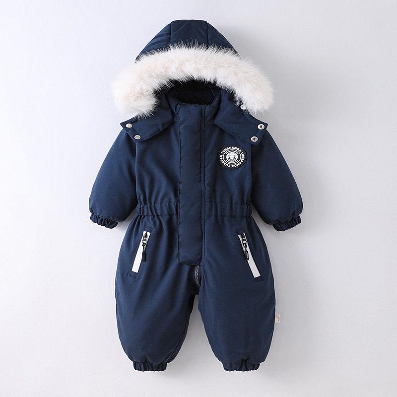 Winter Baby Skianzug Plus Baby Overall Jungen Overalls Warme Kinderkleidung Wasserdichte Kinderkleidung Set 1-4Y 100 navy blau