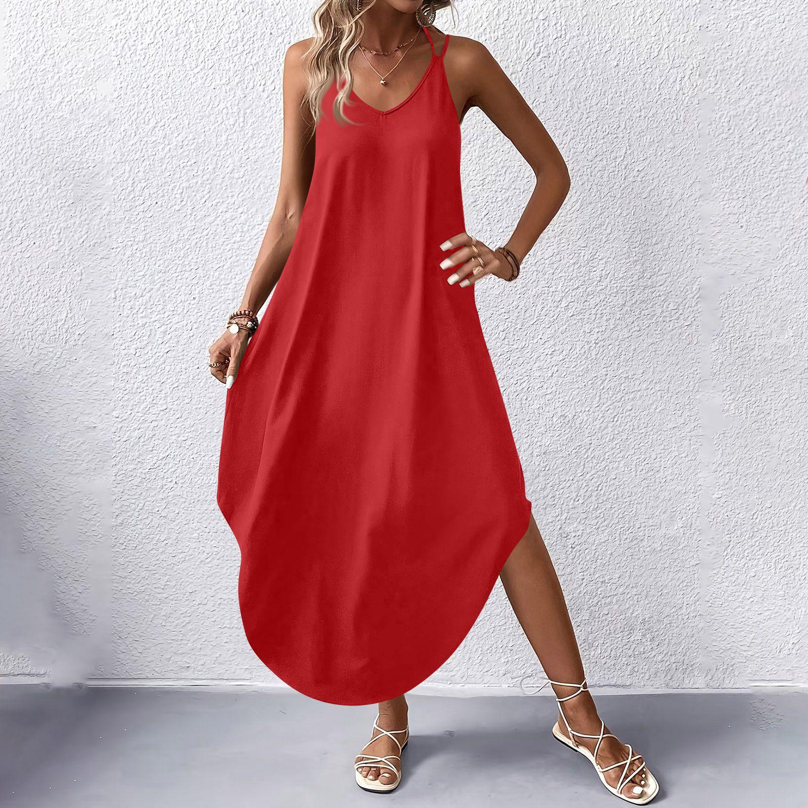 Damen Sommerkleider Ärmellos Lässig Maxikleid Urlaubs kleider für Damen 2026 Sexy Kleider für Damen Strandkleider für Damen XL rot