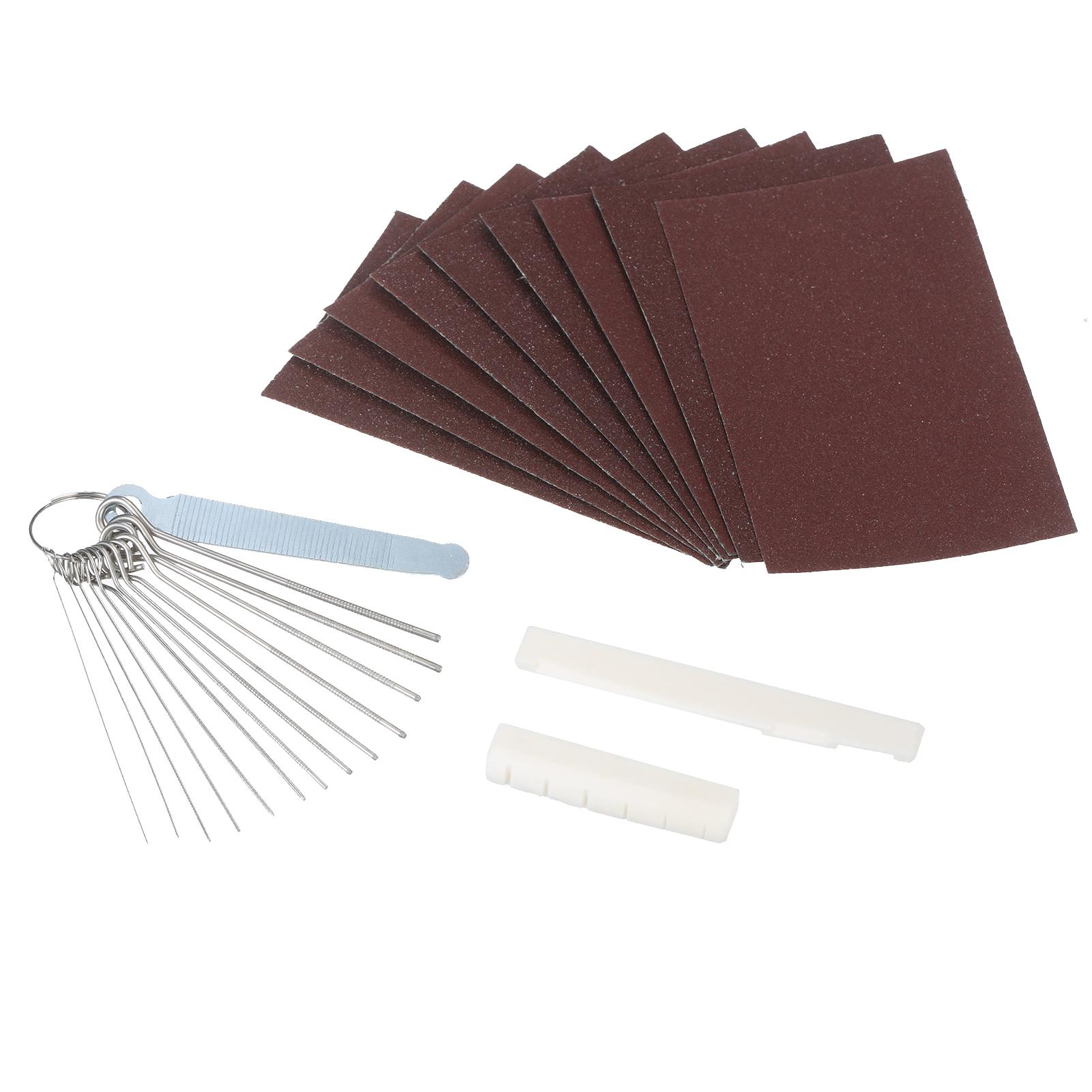 Sattel und Sattel für 6-saitige Akustikgitarre, vorgeschlitzter Knochensattel mit Sattelfeilen-Set, Körnung 320/240 weiß