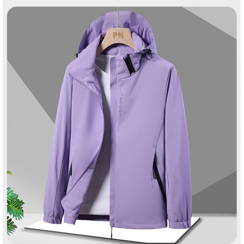 Damen Wasserdichte Regenjacke Leichtgewichtige Outer Kapuzen-Regenmantel Wandern Winddichte Jacke Outdoor-Jacken XXXL violett