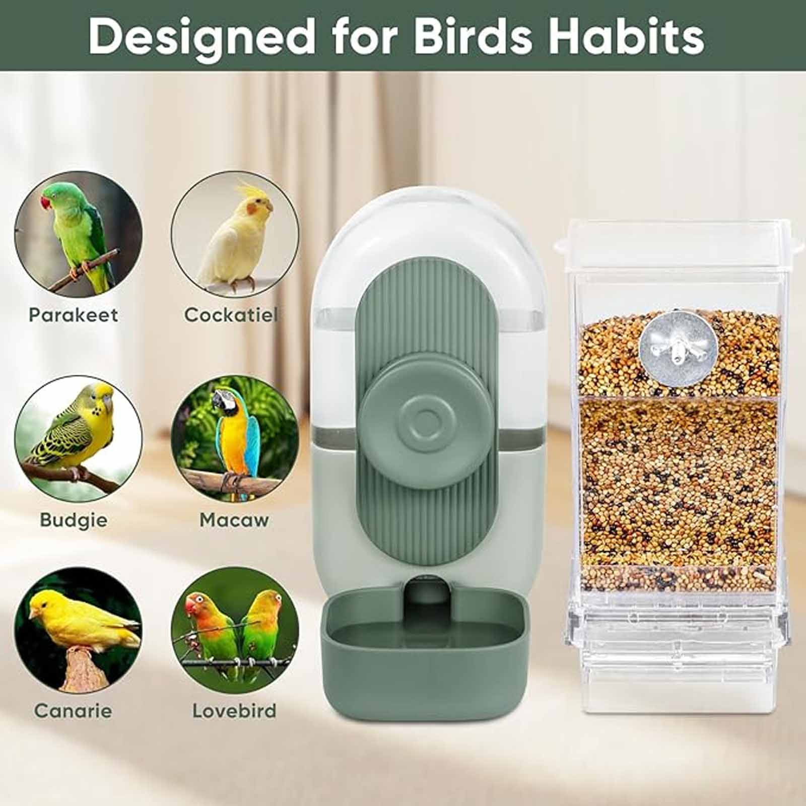 Automatisches Futter- und Wasserspender-Set für Vögel, Papageienkäfig-Zubehör, Leicht nachfüllbare Futter- und Trinkstation für Vögel One Size weiß