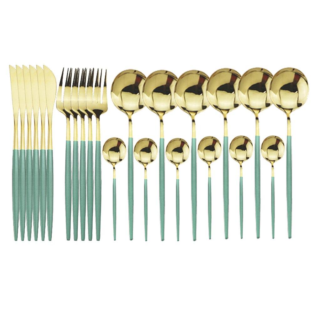 24 stücke Schwarz Gold Geschirr Set Edelstahl Besteck Set Küche Gabel Messer Löffel Geschirr Set Besteck Set Besteck Set minze, grüne/gold