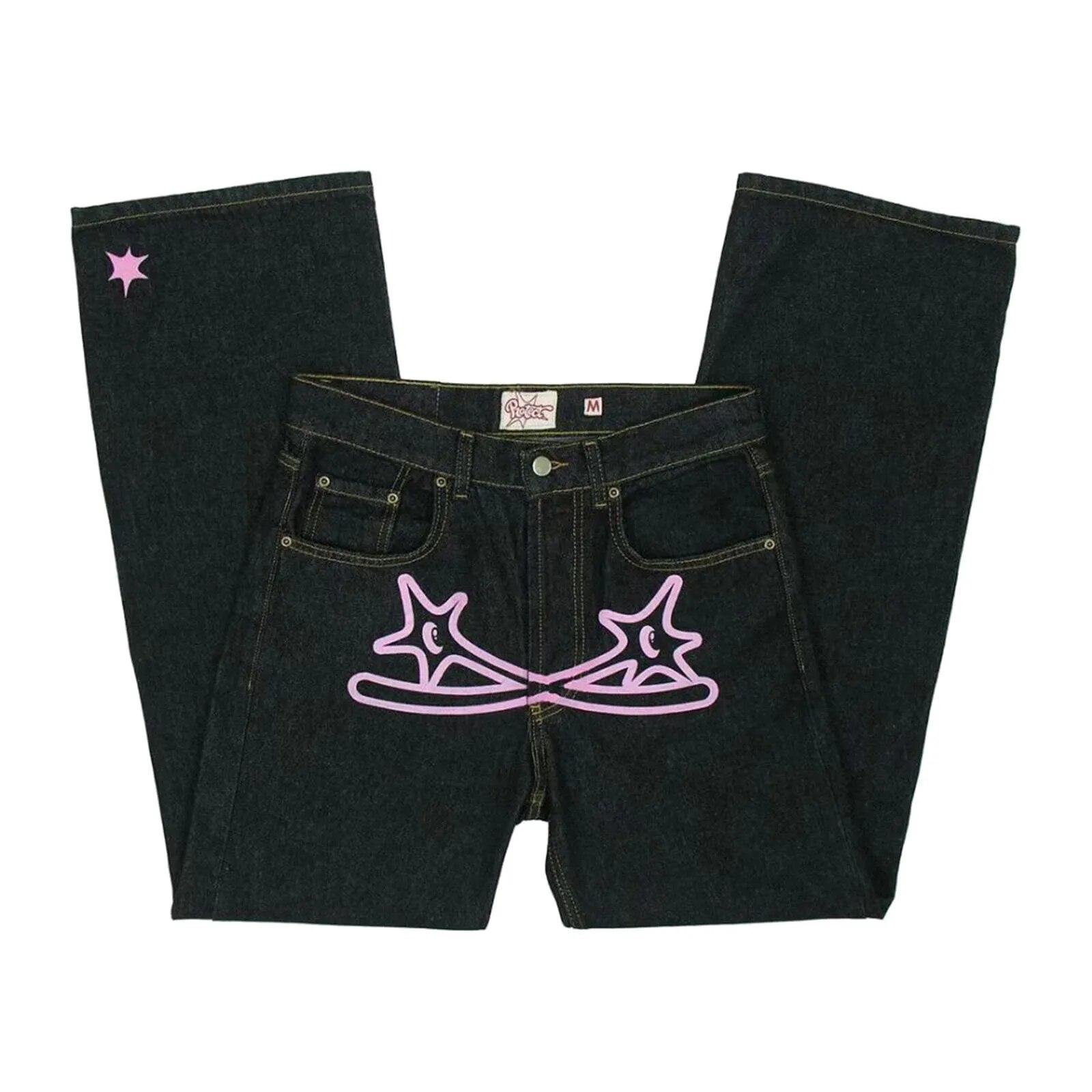 Männer Frauen Y2K Jeans Hosen Hip Hop Street Gerade Bein Jeans Frühling Herbst Denim Hosen Neue Mode Casual Hosen Streetwear XL rosa