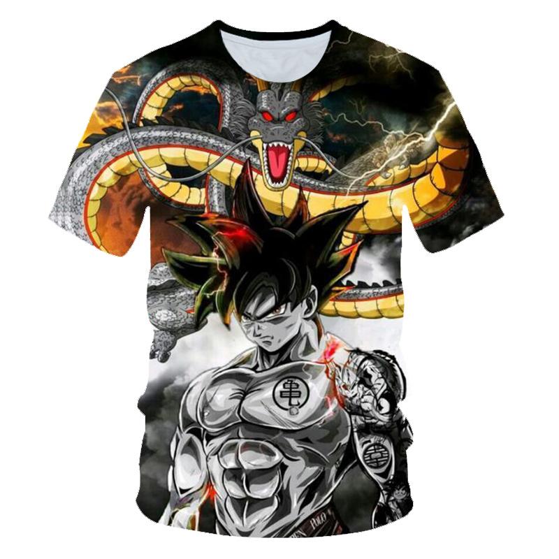 Dragon Ball T-Shirt Kinder Tops T-Shirt Anime Figuren Son Goku Super Saiyan T-Shirt Jungen T-Shirts Kinderkleidung Sommer Kurzarm 150cm