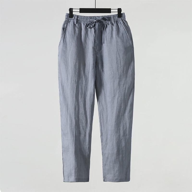 Mode Einfarbige Leinenhose Herren Locker Baumwolle Hanf Herren Freizeithose Herren Sommer Gerade Hose Herren Kleidung XXL licht grau