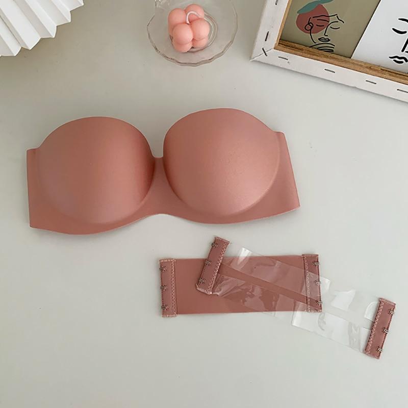Sexy Trägerlose Bhs Frauen Drahtlose Bralette Weiche Weibliche Unterwäsche Damen Nahtlose Bhs Unsichtbaren Bh mit 2 stücke Träger YSL B rosa