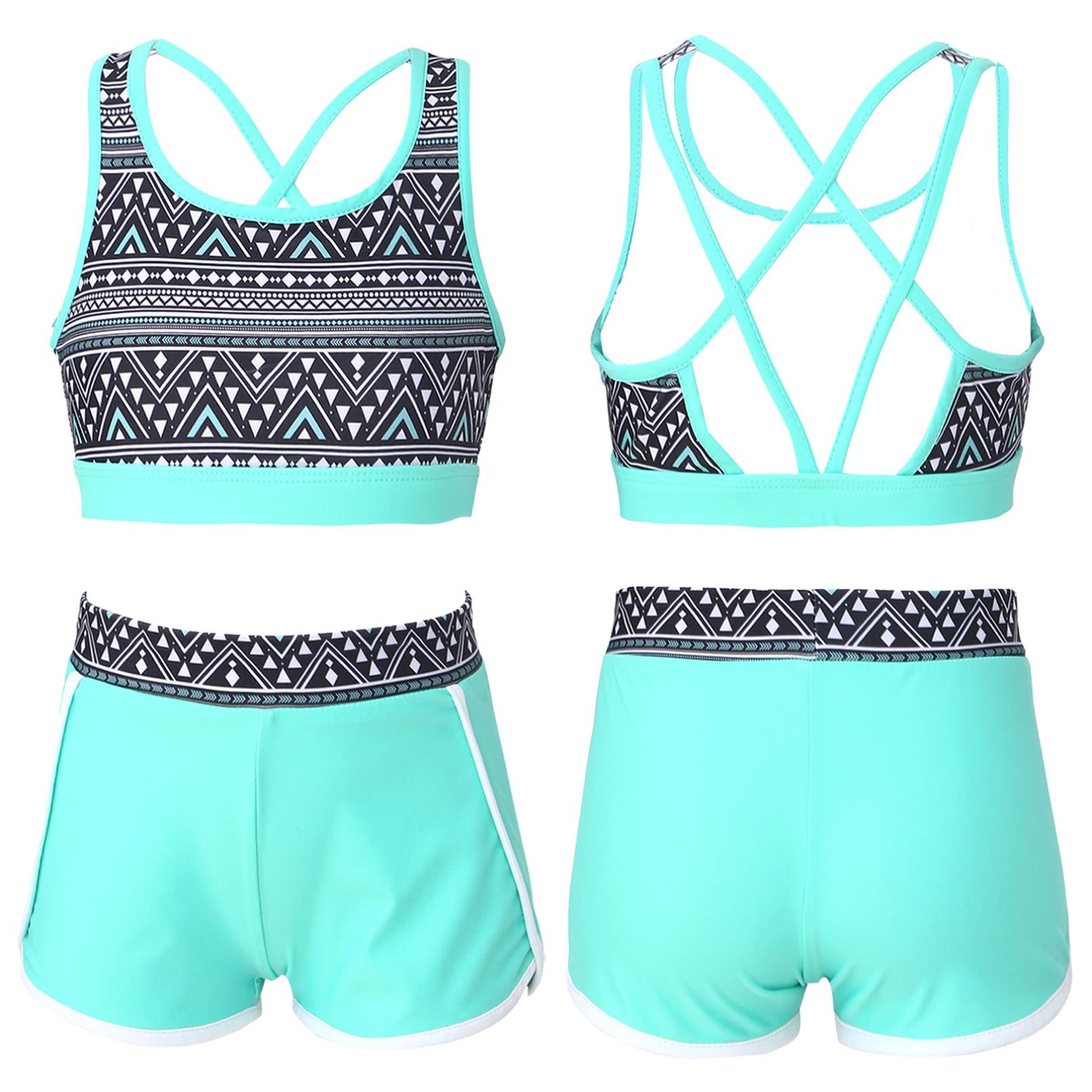 Kinder Mädchen 2-teiliges Tankini-Set Criss Cross Tank Top mit Boyshorts Sommer Strandmode Badeanzug 9-10 Years minze, grüne