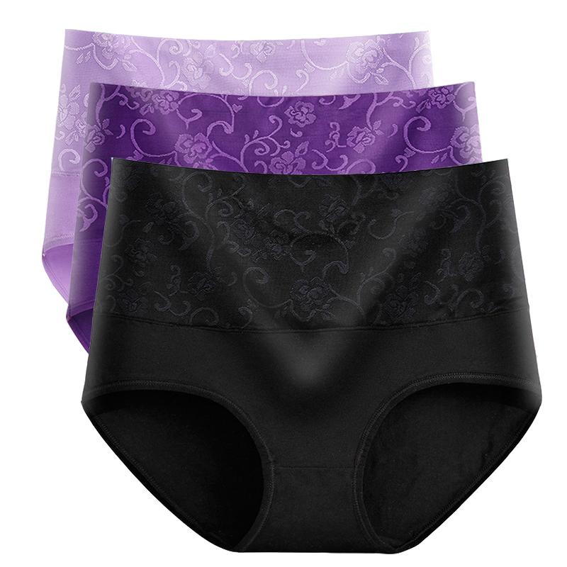 M-5XL Slips für Damen Hohe Taille Bauchweg-Unterwäsche Baumwolle Nahtlose Slips Mädchen Übergröße Unterhose Intimates Weiblich 3 Stück/Los 2XL purple