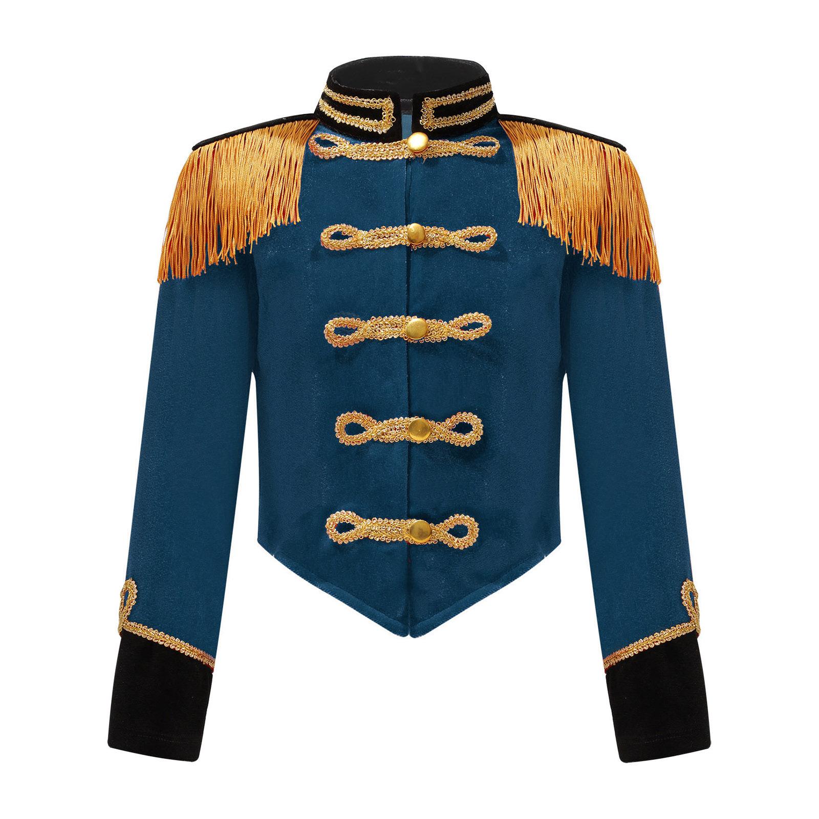Kinder Mädchen Jungen Tambourmajor Kostüm Blaskapelle Uniform Rädelsführer Schlagzeuger Halloween Cosplay Leistung Prinz Kostüm 3-4 Years pfau blau