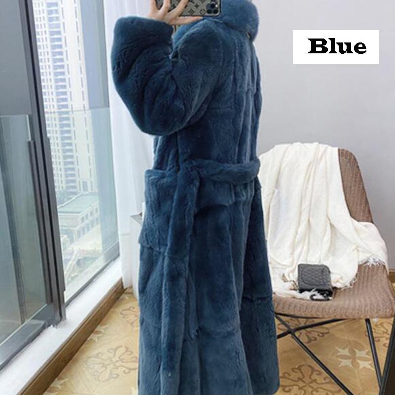 Winter Frauen Mode Mantel 9 Farbe Plus Größe Mantel Luxus Jacke Pelzmantel Damen Warme Mit Kapuze Mantel Outwear 5XL blau