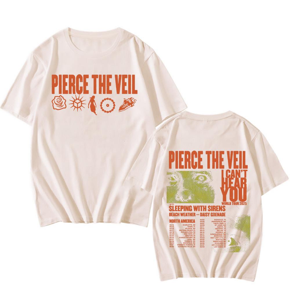 Pierce The Veil I Can't Hear You World Tour T-Shirts Unisex Beidseitig bedruckte Baumwoll-T-Shirts Herren Damen Musik-T-Shirts Rockband Punk Tops XXL rosa