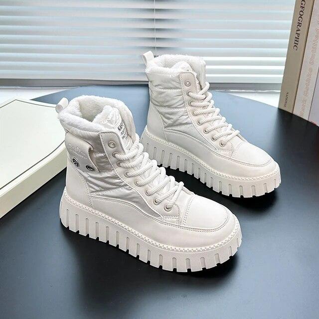 Winter frauen Schuhe Schnee Stiefel Anti-skid Schuhe Kurze Stiefel Verdickte Schuhe frauen Stiefel High-top Warme plüsch Mid-kalb Stiefel 40 weiß