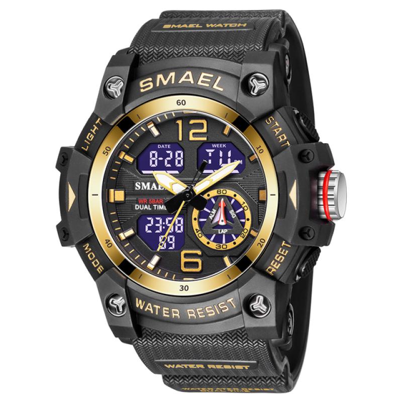 Militäruhr Quarz-Armbanduhren Sport 50M Wasserdichter Wecker Licht Analog Digital Herrenuhren Digital gold