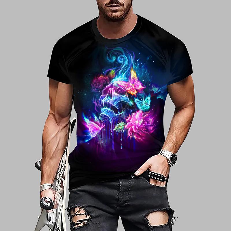 Neues Sommer Herrenmode T-Shirt Persönlichkeit Skelett Gedrucktes Herren T-Shirt Top 8XL blau