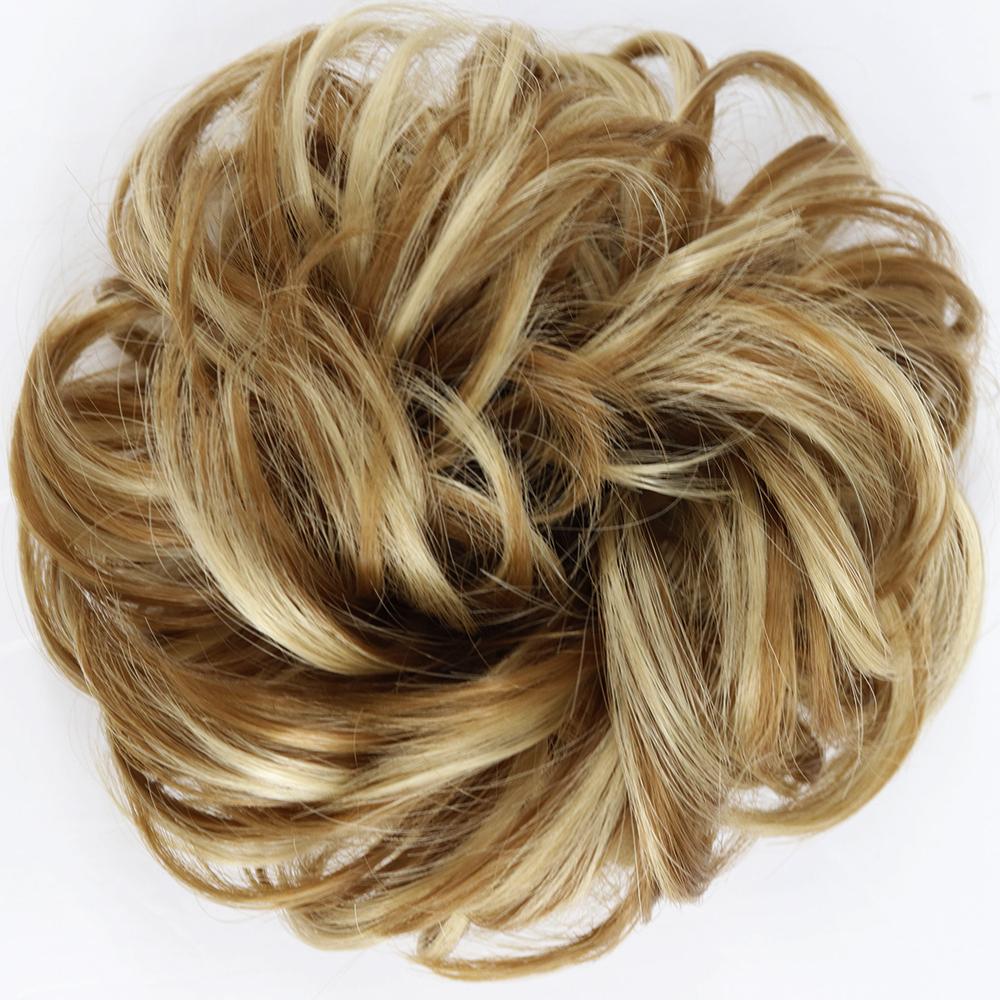 Synthetische Haarknoten-Extensions, unordentliches, lockiges, elastisches Haargummis, Haarteil, synthetisches, elegantes, lockiges Chignon-Haar für Frauen beige