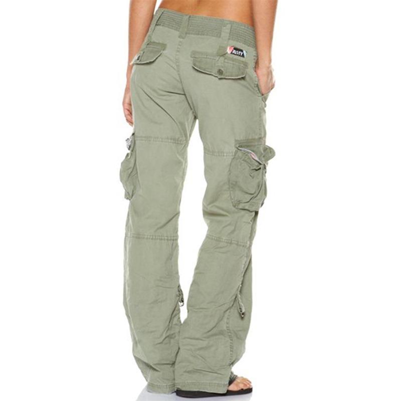 Frühling und Herbst Damen Hosen Multi-Pocket Casual Loose Straight Damen Arbeitshosen Lange Hosen XXL hellgrüne