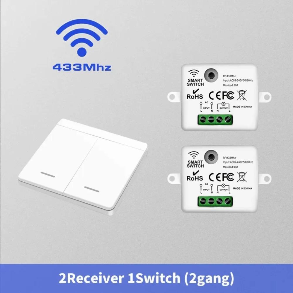 Drahtloser Lichtschalter 433MHz Fernbedienung 1/2/3fach Schalter Wand Smart Beleuchtungsschalter 10A 110V 220V Für LED Licht Lampe Smart Home Zubehör 2 Receiver 1 Switch