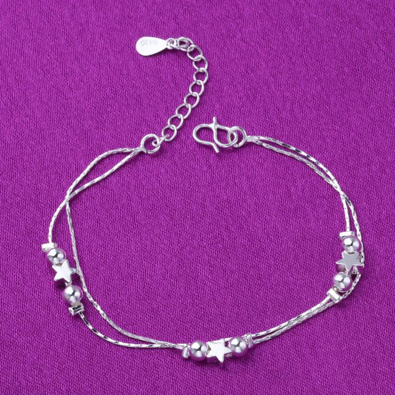 Doppelschicht Stern Runde Perlen 925 Sterling Silber Charme Armbänder & Armreifen Fußkettchen Für Frauen Hochzeit Schmuck A176 purple