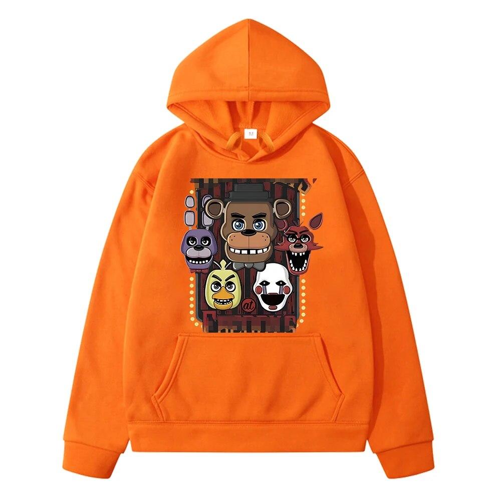 FNAF Herbst Hoodies Jungen Kleidung Fleecing Sweatshirt y2k Sudadera Pullover Bär Kaninchen Grafik Anime Hoodie Kinder Kleidung Mädchen 140 orange