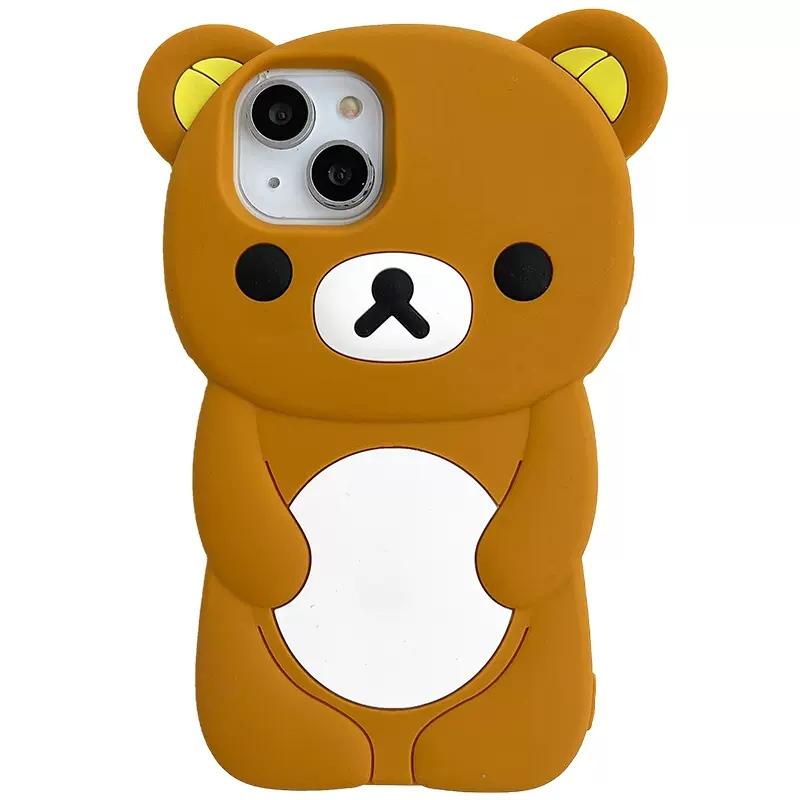 Rilakkuma Bär Silikon Weiche Hülle für iPhone 16 15 14 13 12 11 Pro Max mini Plus Xs XR 6 7 8 Plus 12 mini or 13 mini braun