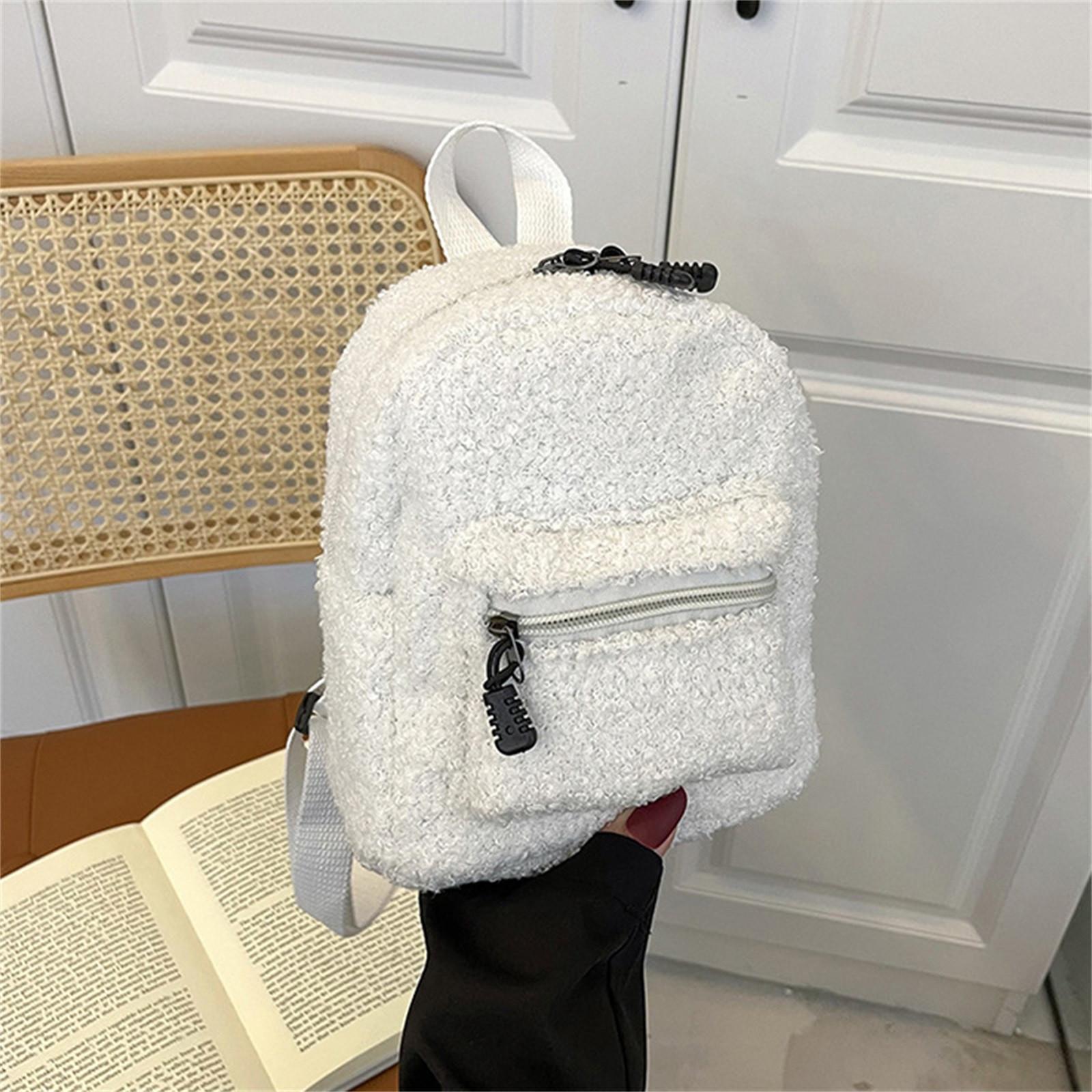 Damen Rucksäcke PlushBag Solide Kleine Schultertasche Rucksack Schultaschen Für Mädchen Teen Knapsack One Size weiß