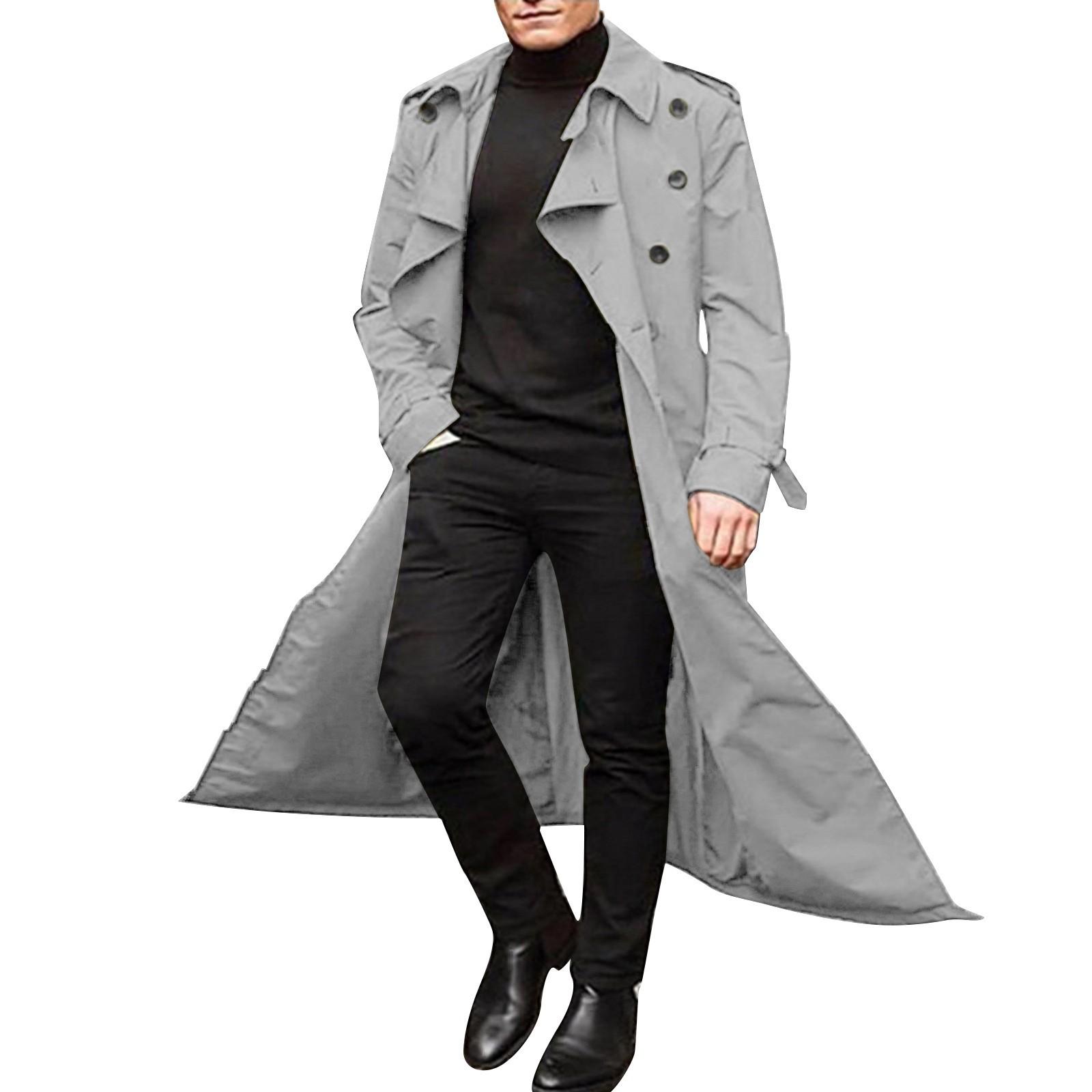 Herren Mittellanger Windbreaker Herren Langer Windbreaker Windbreaker Lässig Outer Herren Gürtel S