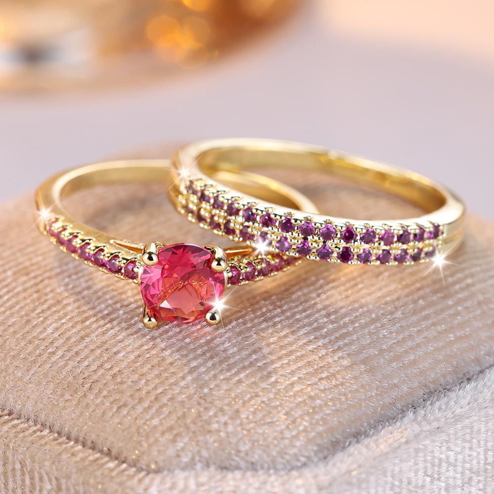 Glänzender Zirkoniastein, Mikrogepflasterter Brautring, Romantische schwarze Verlobungsringe, Hochzeitsschmuck, Geschenk 6 rose rot/gold