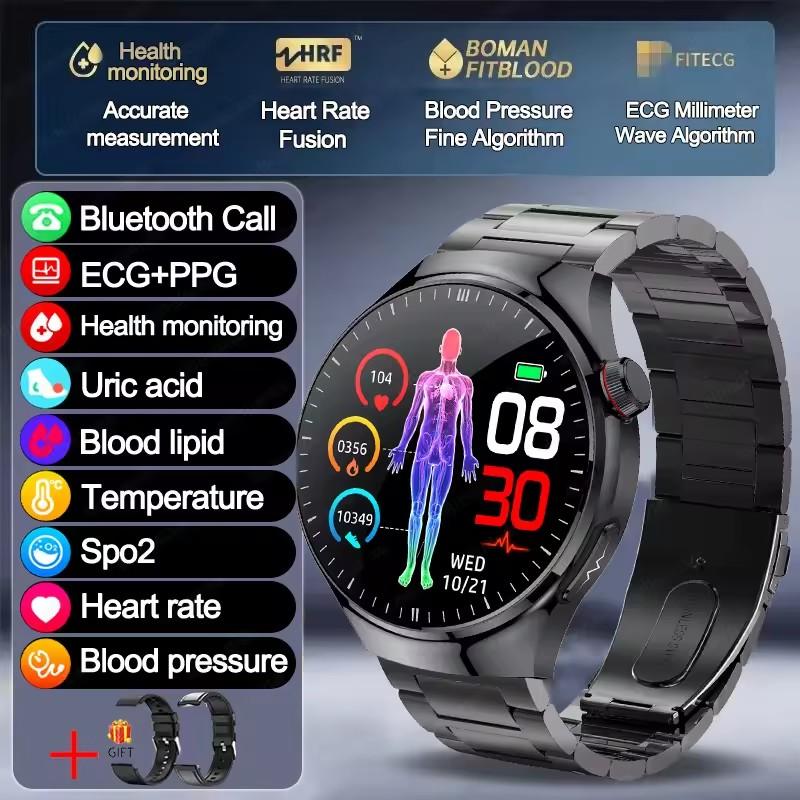 2026 Neue klinische Smartwatch mit EKG+PPG und Körper-Mikroüberwachung, Mikro-Untersuchung, Herzfrequenz, Smartwatch für Android & iOS, Damen steel schwarz