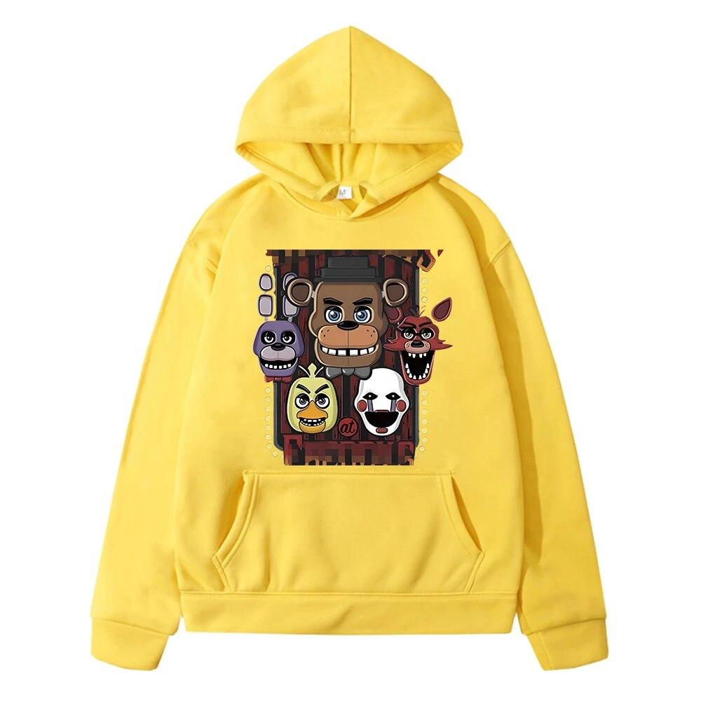 FNAF Herbst Hoodies Jungen Kleidung Fleecing Sweatshirt y2k Sudadera Pullover Bär Kaninchen Grafik Anime Hoodie Kinder Kleidung Mädchen 150 gelb